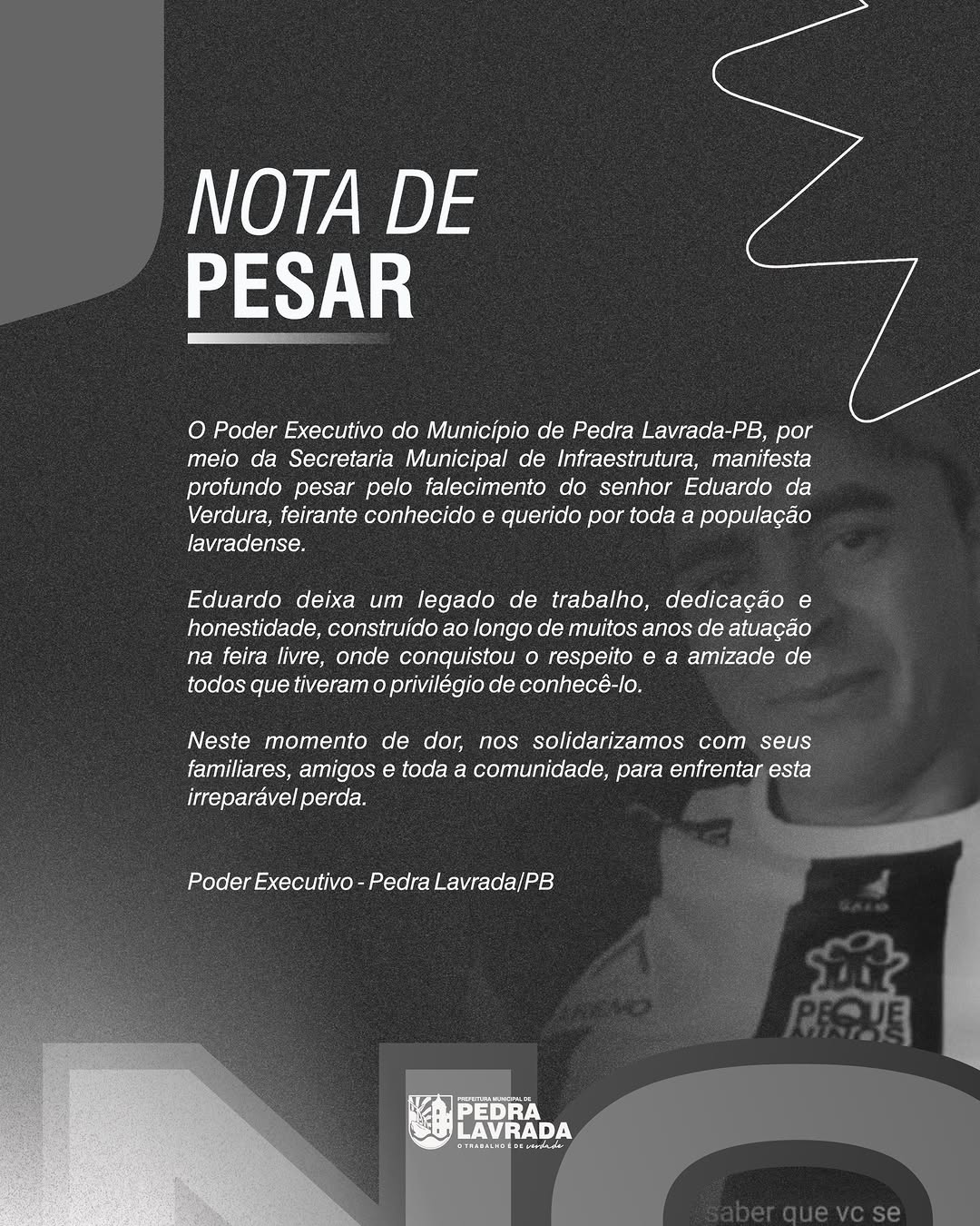 É com profundo pesar que nos despedimos de Eduardo da Verdura, homem de trabalho, dedic...