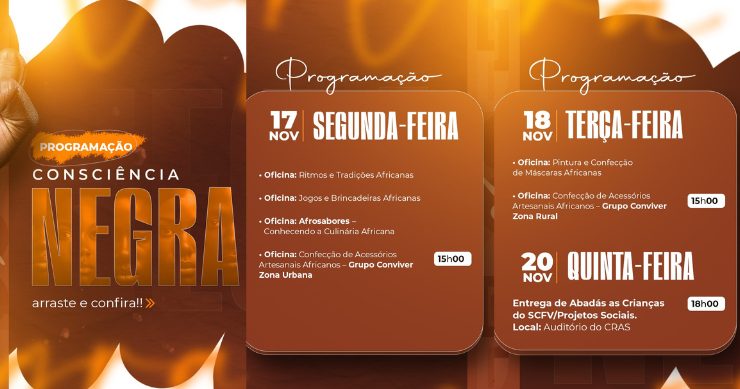 Assistência Social de Pedra Lavrada divulga programação da Semana da Consciência Negra